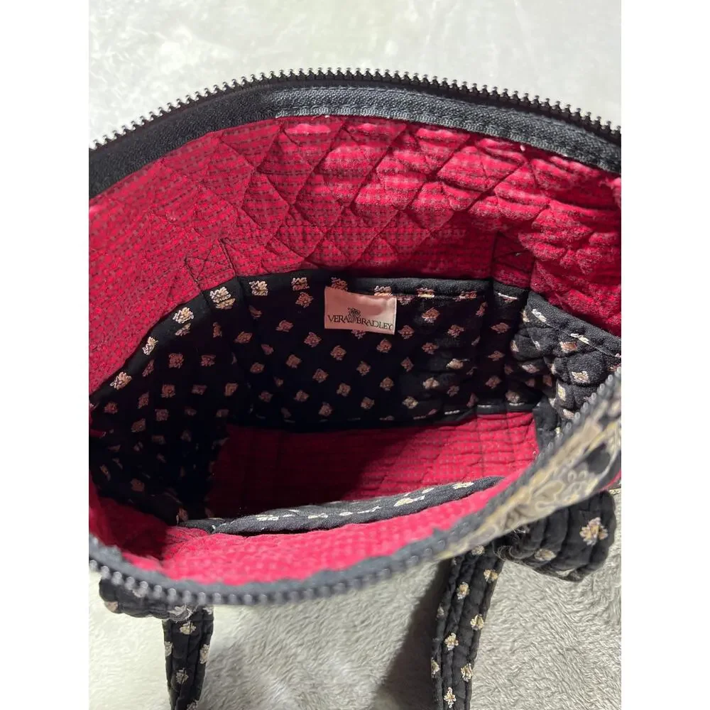 Rare Vtg Black Floral Vera Bradley Classic Medium Tote Quilted Retired 2002